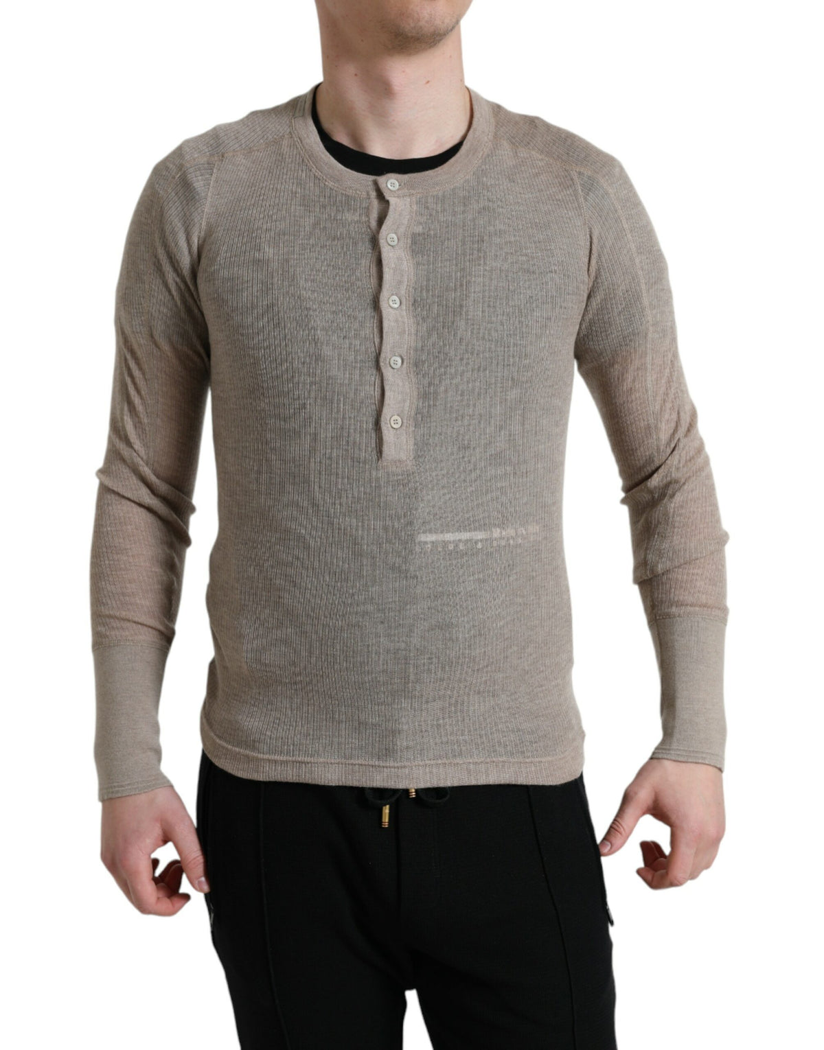 Pull en cachemire beige à col Henley de Dolce &amp; Gabbana