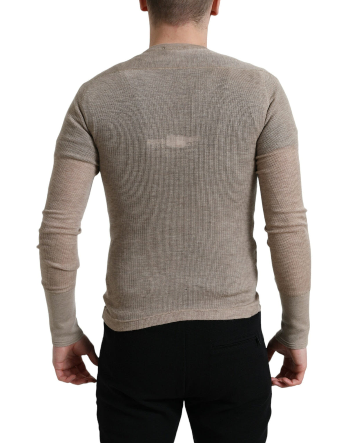 Pull en cachemire beige à col Henley de Dolce &amp; Gabbana