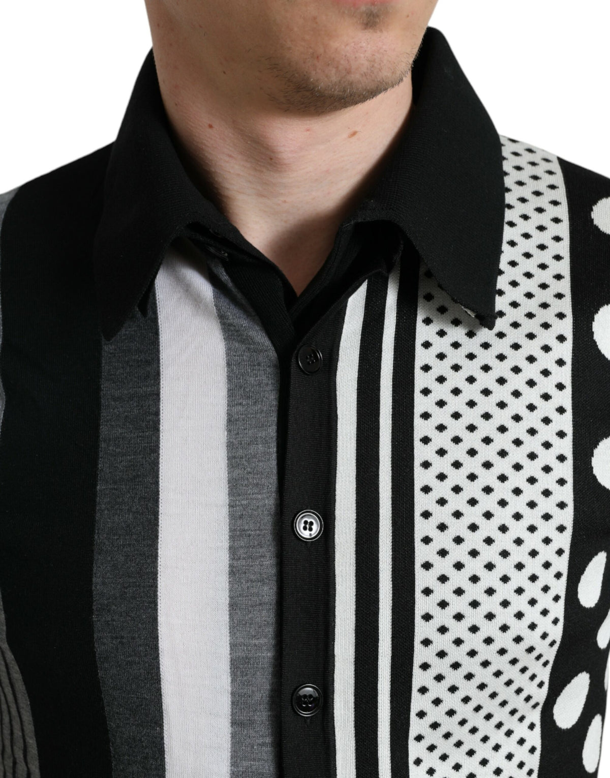 Pull col V en jersey noir et blanc Dolce &amp; Gabbana