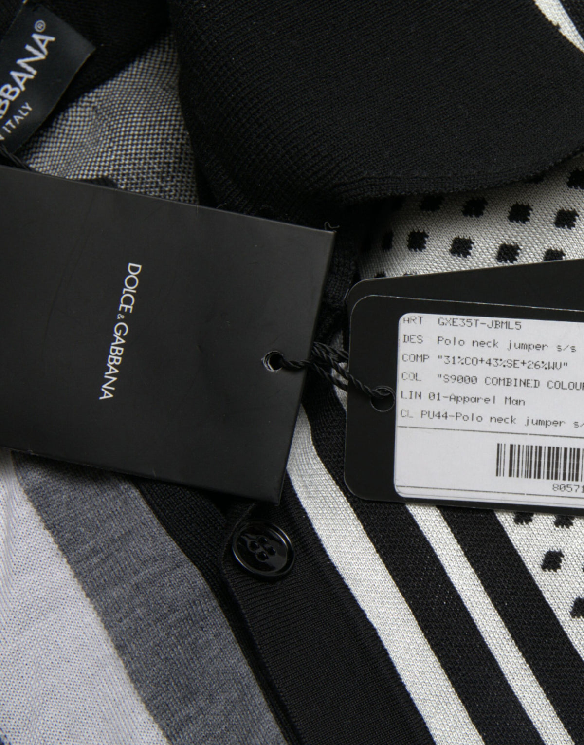 Pull col V en jersey noir et blanc Dolce &amp; Gabbana