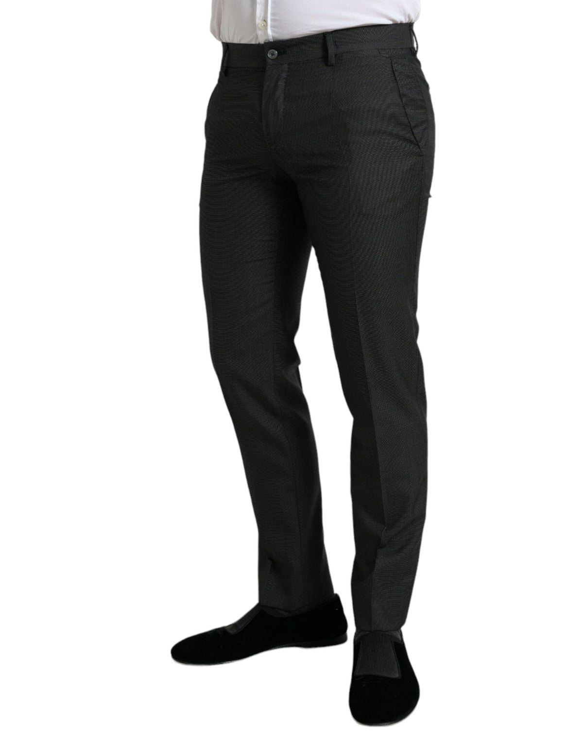 Pantalon habillé slim en coton extensible gris foncé de Dolce &amp; Gabbana