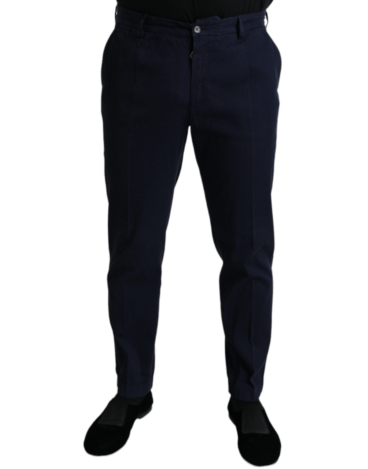 Pantalon tailleur slim en coton extensible bleu foncé Dolce &amp; Gabbana