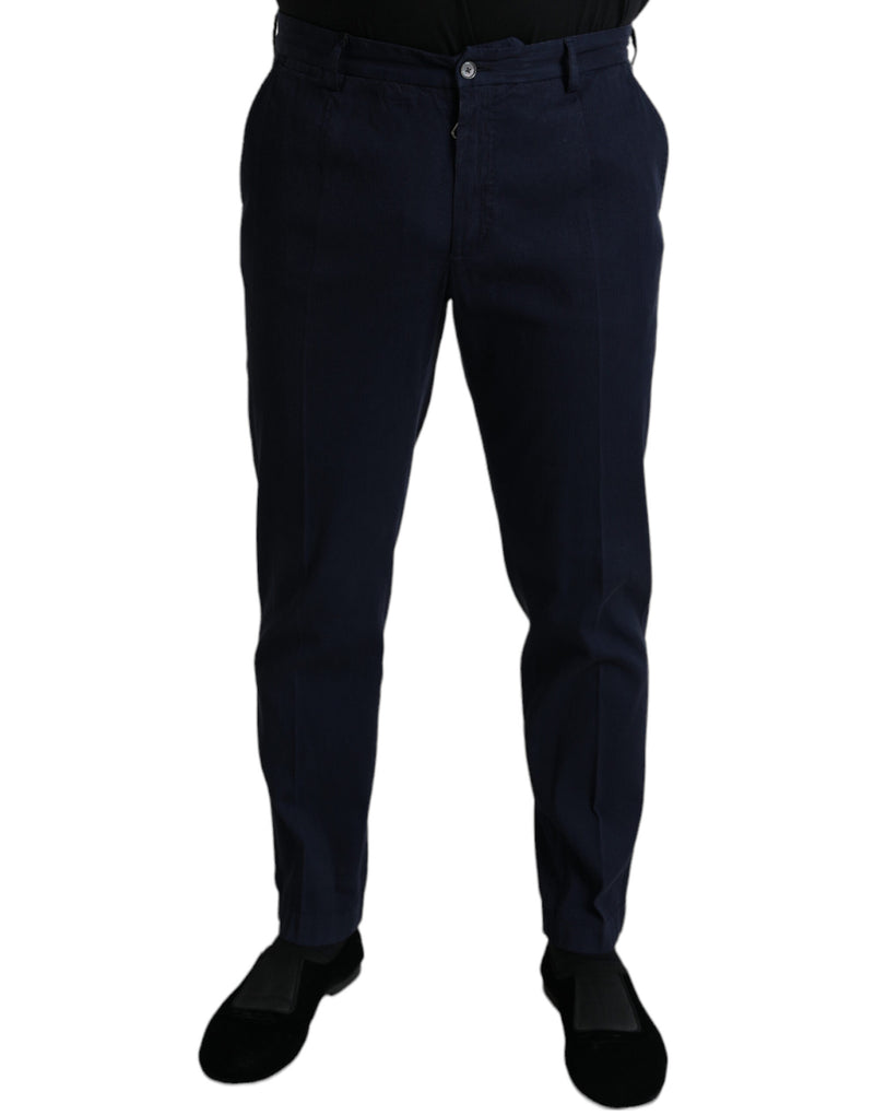 Pantalon tailleur slim en coton extensible bleu foncé Dolce &amp; Gabbana