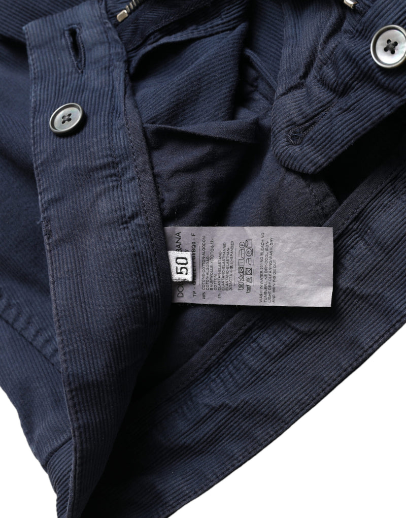 Pantalon tailleur slim en coton extensible bleu foncé Dolce &amp; Gabbana
