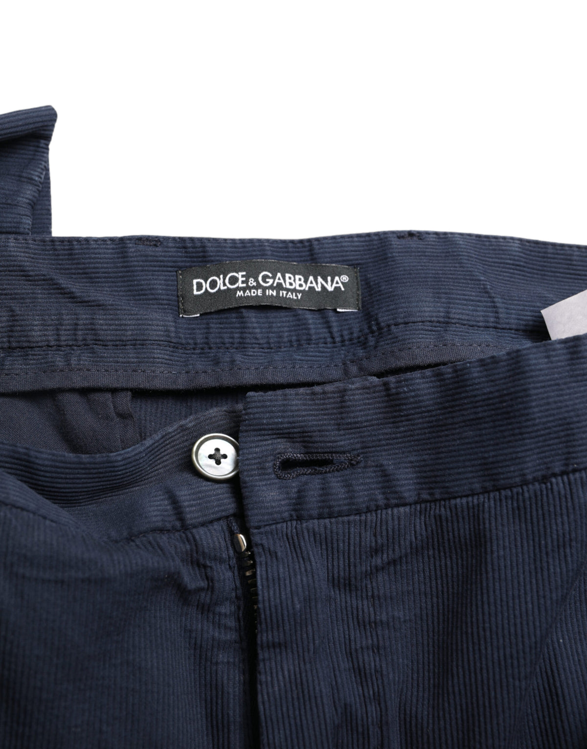 Pantalon tailleur slim en coton extensible bleu foncé Dolce &amp; Gabbana