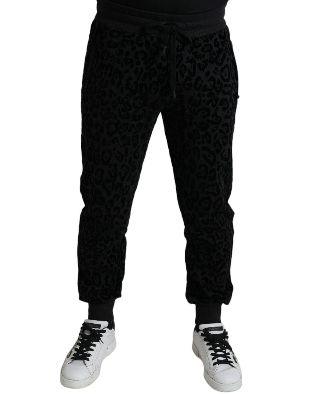 Pantalons de jogging slim en coton noir à motif léopard de Dolce &amp; Gabbana