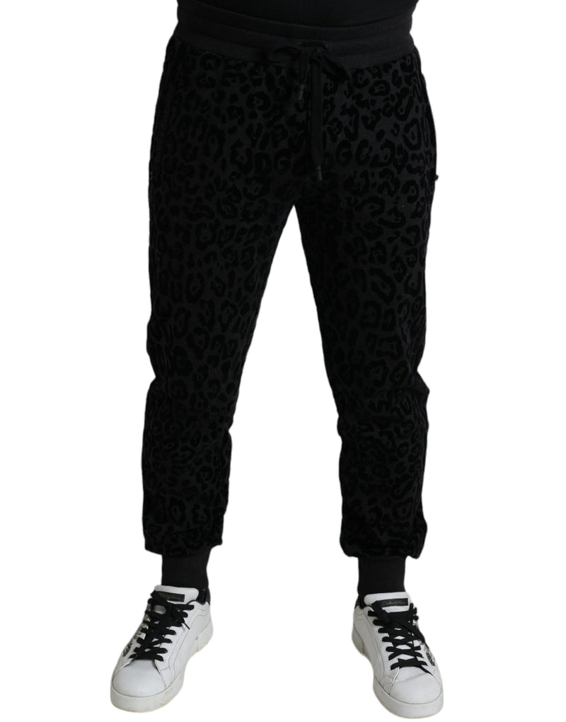 Pantalons de jogging slim en coton noir à motif léopard de Dolce &amp; Gabbana