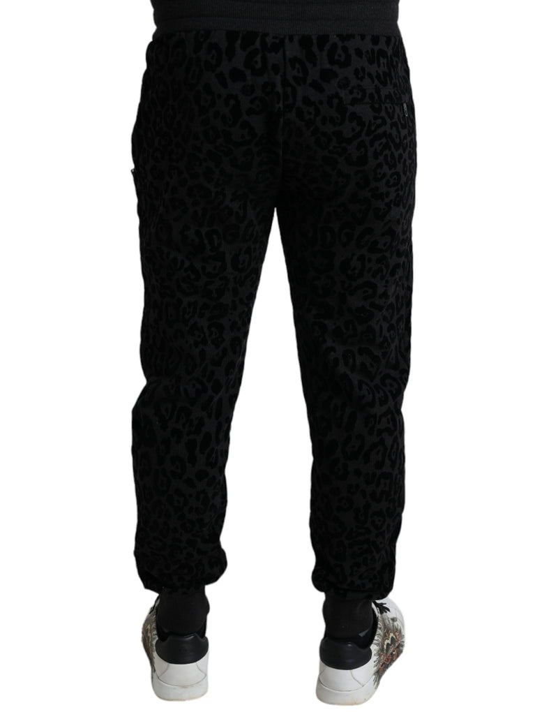 Pantalons de jogging slim en coton noir à motif léopard de Dolce &amp; Gabbana