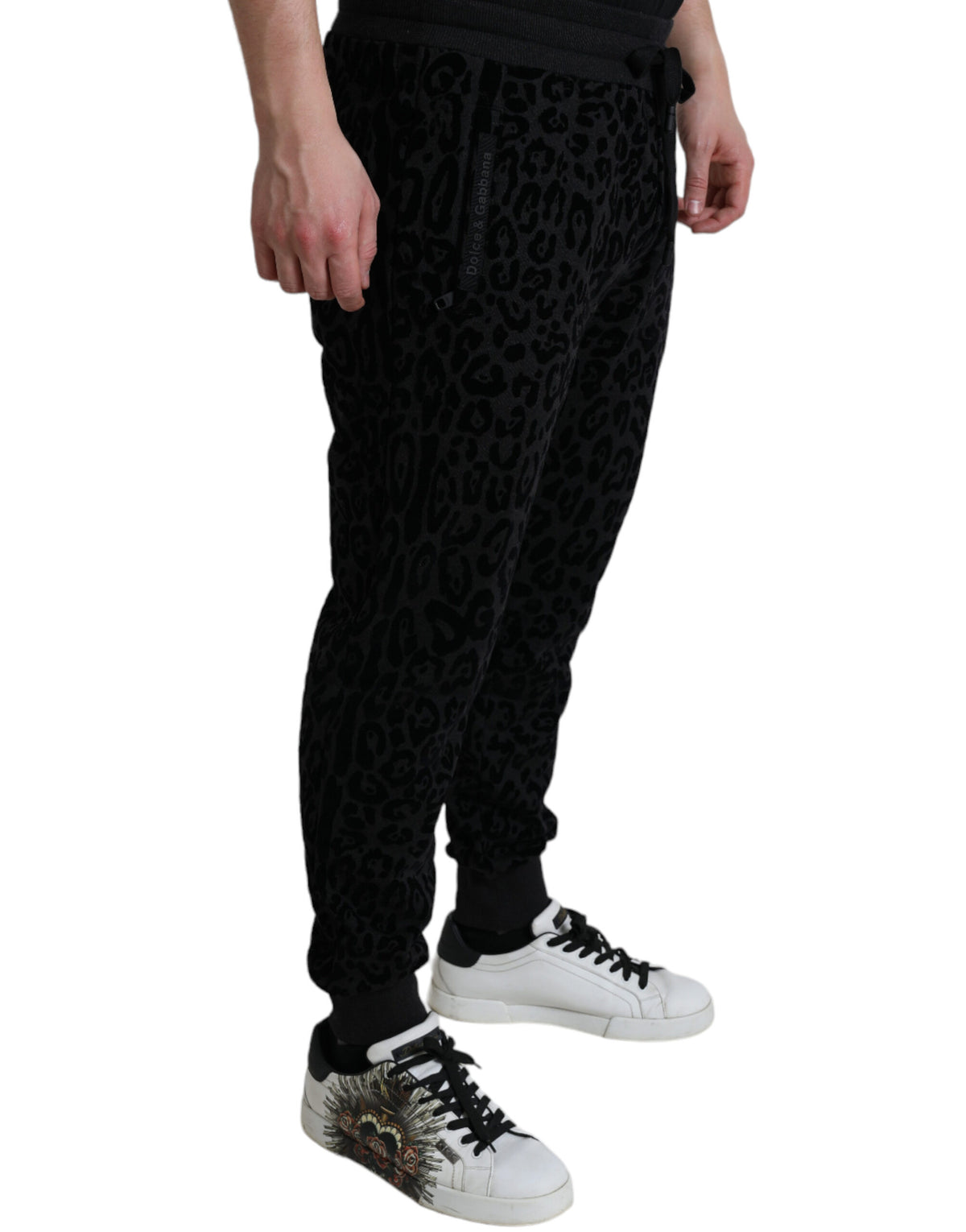 Pantalons de jogging slim en coton noir à motif léopard de Dolce &amp; Gabbana