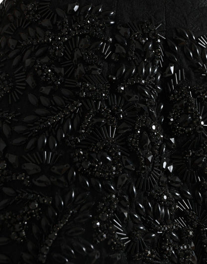 Dolce & Gabbana Black Crystal Handmade Knee Pencil Skirt