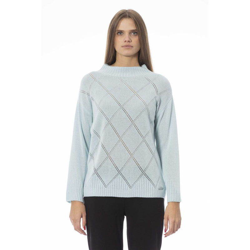Baldinini Trend Light Blue Wool Volcano Neck Sweater for Women