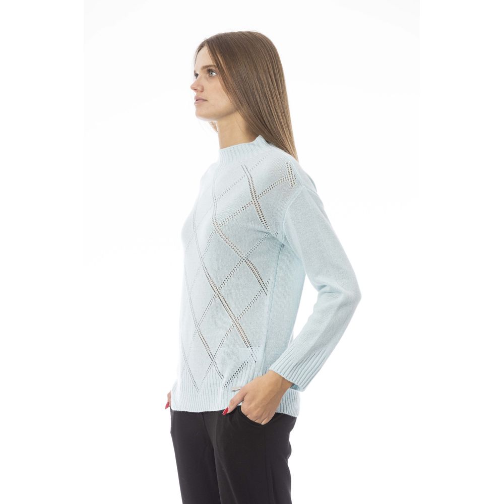 Baldinini Trend Light Blue Wool Volcano Neck Sweater for Women
