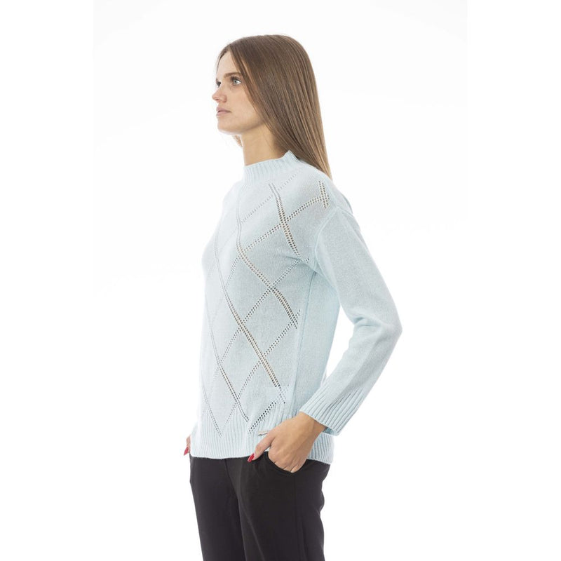 Baldinini Trend Light Blue Wool Volcano Neck Sweater for Women