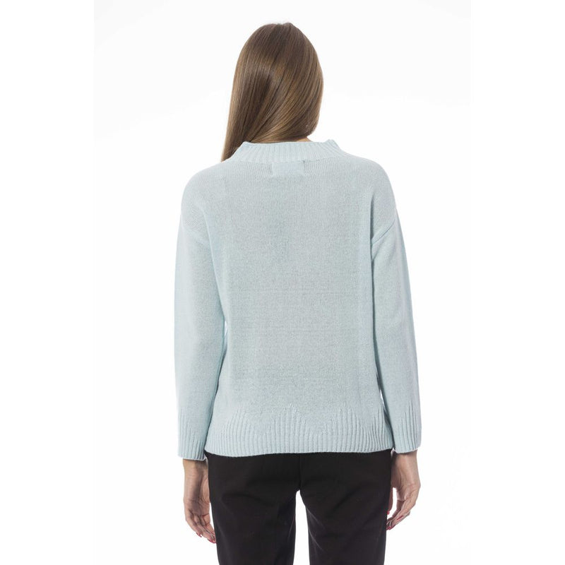 Baldinini Trend Light Blue Wool Volcano Neck Sweater for Women