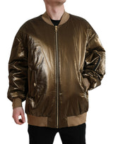 Bomber Jacket Homme en Nylon Bronze à Fermeture Éclair de Dolce & Gabbana