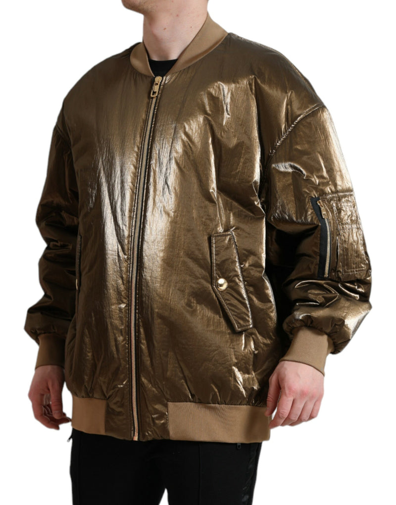 Dolce & Gabbana Bronze Nylon Bomberjack met Ritssluiting voor Heren