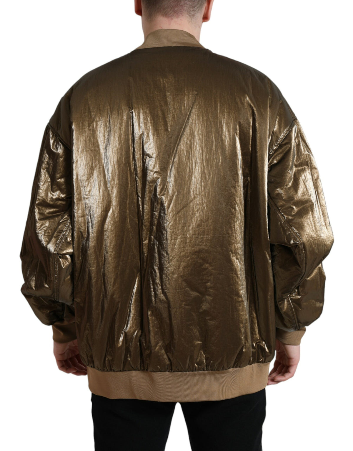 Bomber Jacket Homme en Nylon Bronze à Fermeture Éclair de Dolce & Gabbana