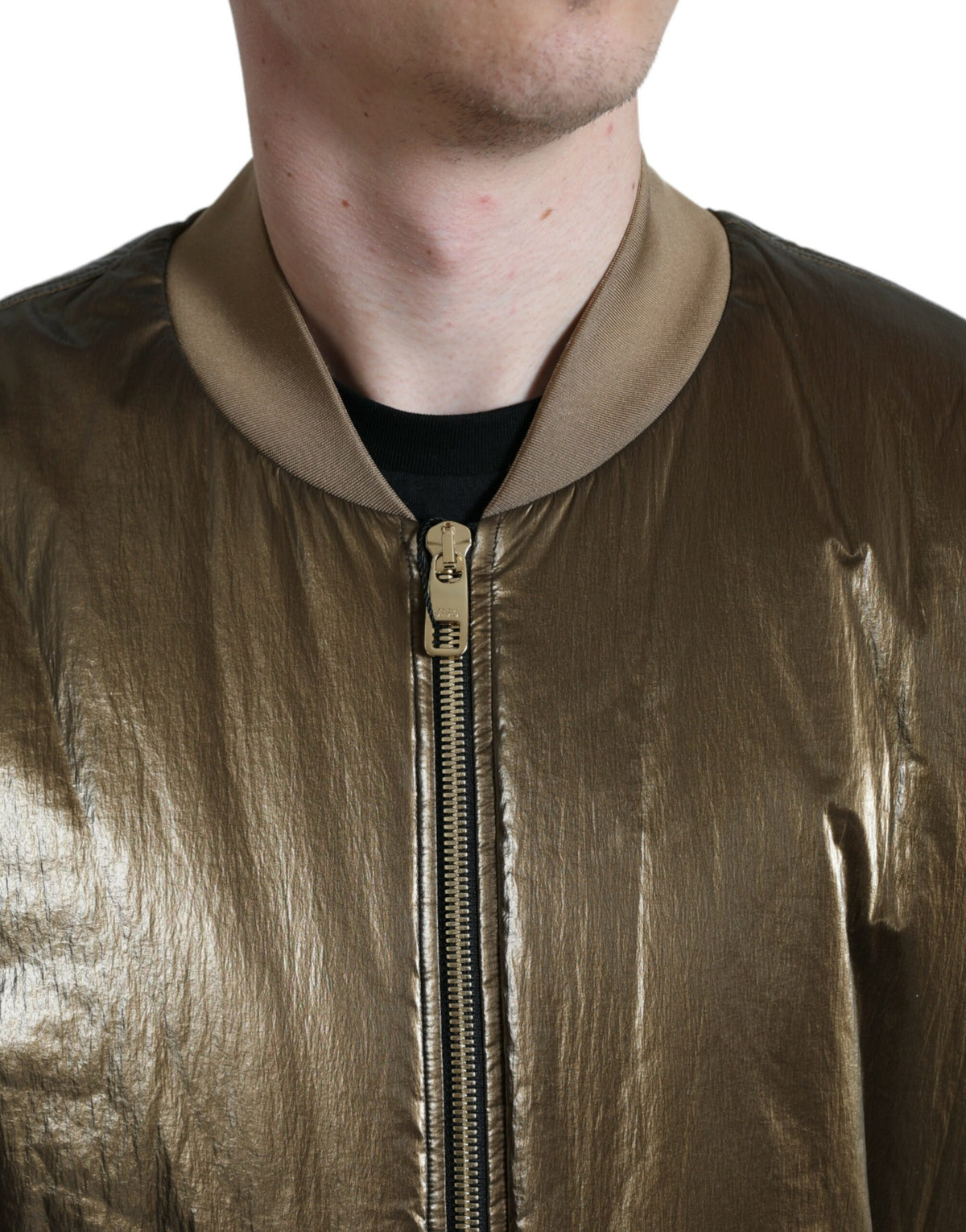 Bomber Jacket Homme en Nylon Bronze à Fermeture Éclair de Dolce & Gabbana