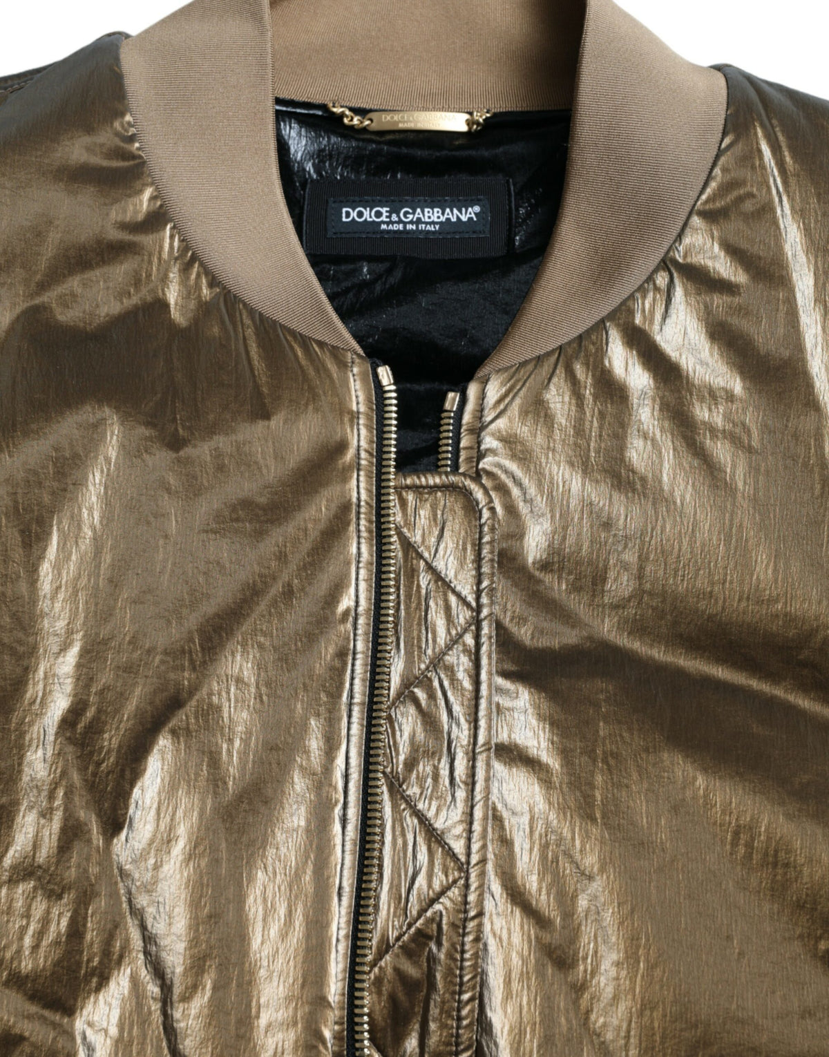 Bomber Jacket Homme en Nylon Bronze à Fermeture Éclair de Dolce & Gabbana