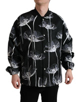 Bomber en laine à imprimé floral noir avec boutons de Dolce & Gabbana
