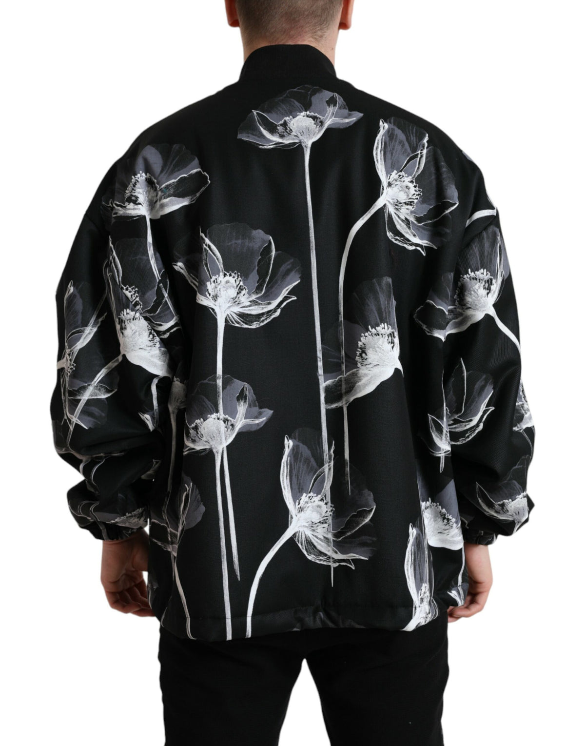 Bomber en laine à imprimé floral noir avec boutons de Dolce & Gabbana