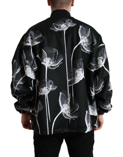 Bomber en laine à imprimé floral noir avec boutons de Dolce & Gabbana