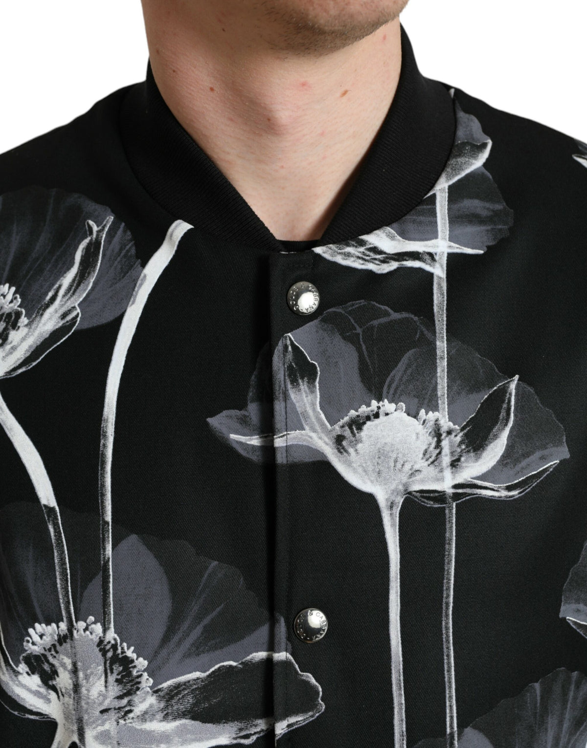 Bomber en laine à imprimé floral noir avec boutons de Dolce & Gabbana
