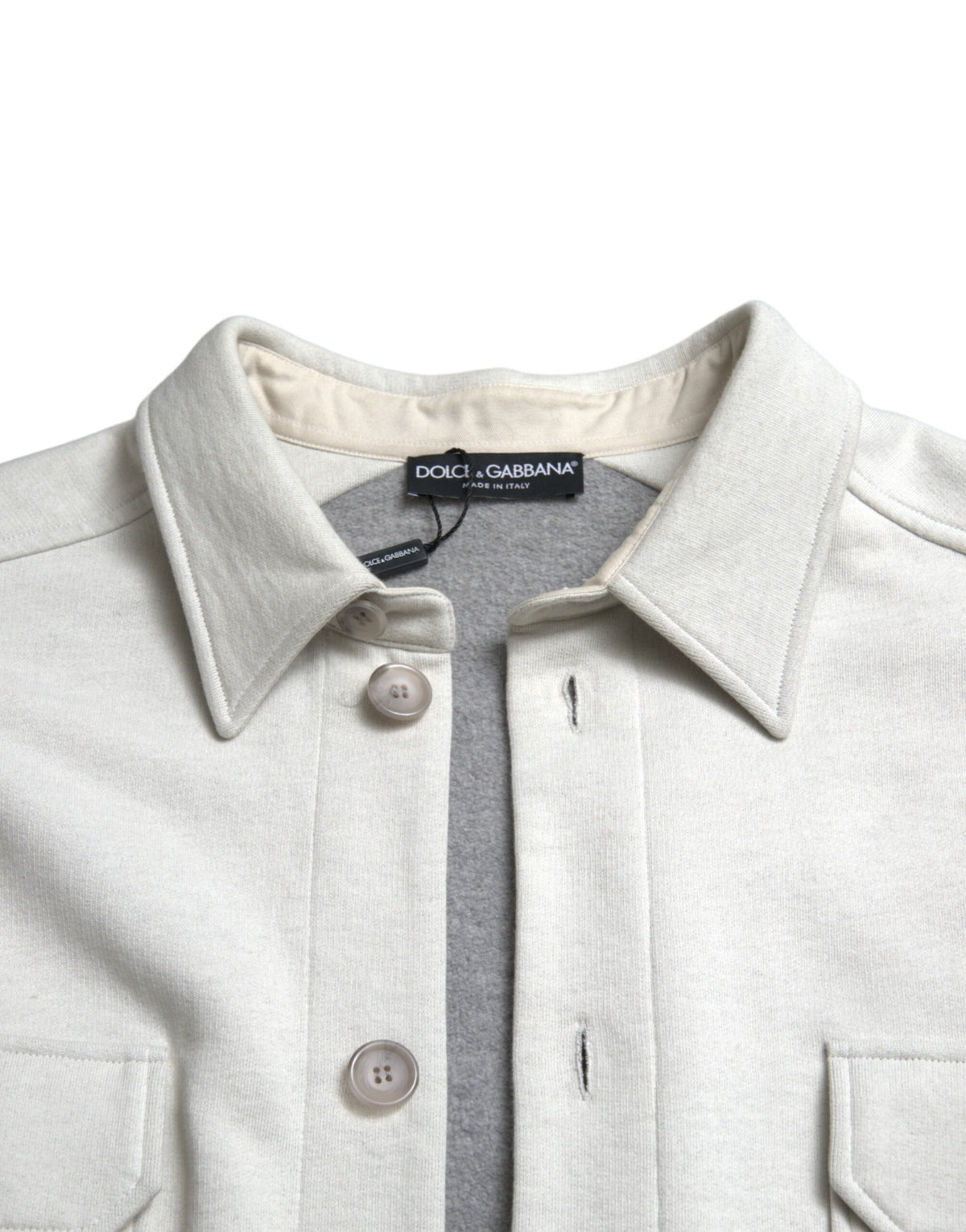 Dolce & Gabbana - Veste-manteau grise en coton à col boutonné