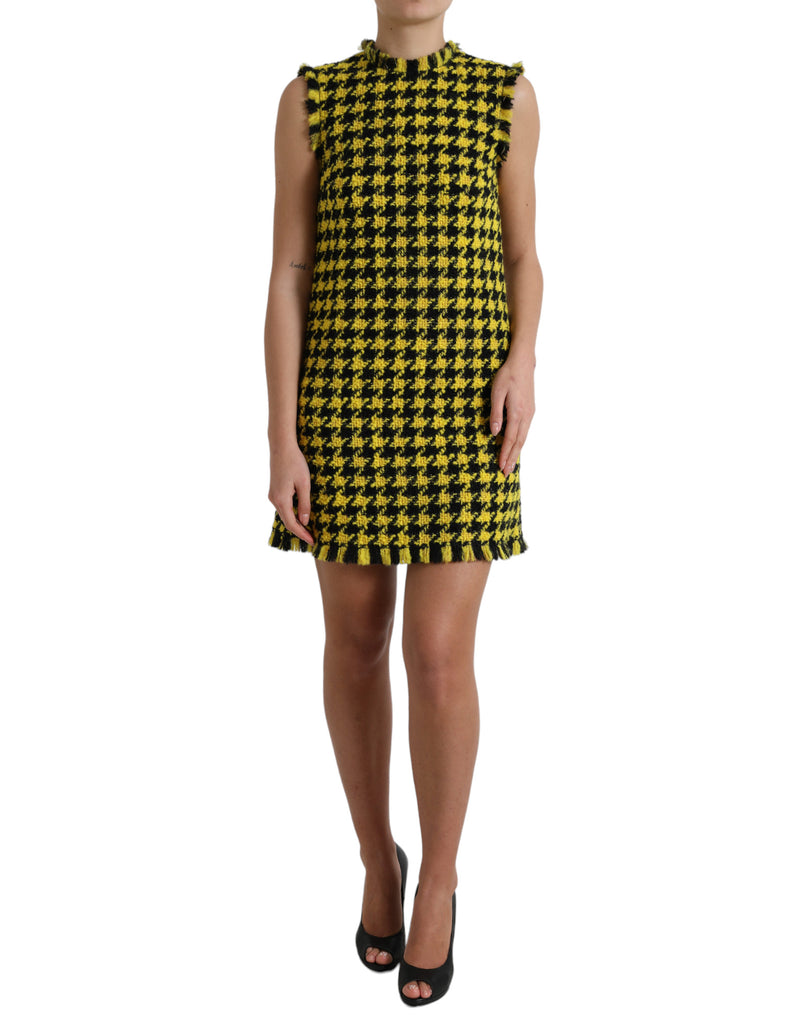 Robe Aline Mini Sans Manches Houndstooth Jaune Dolce & Gabbana