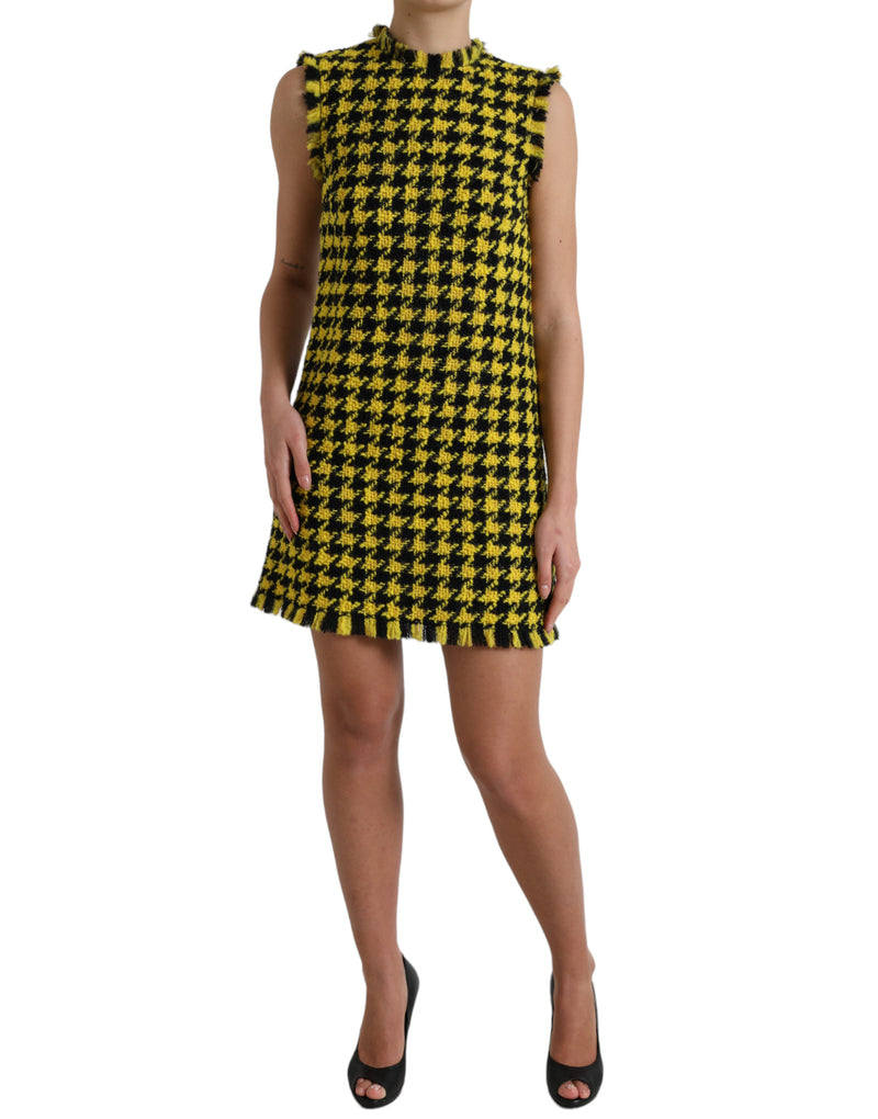 Robe Aline Mini Sans Manches Houndstooth Jaune Dolce & Gabbana