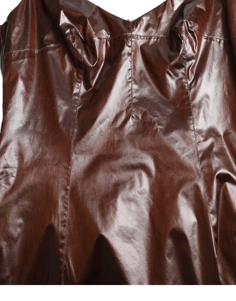 Dolce & Gabbana Robe Midi Sans Manches en Soie Brillante Marron