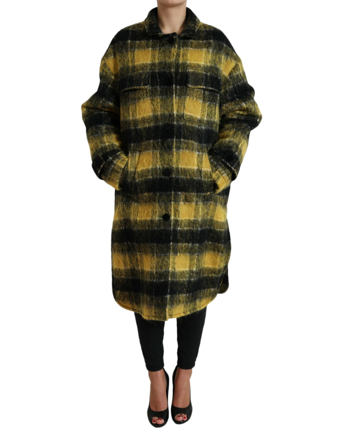 Dolce & Gabbana Manteau Long À Manches Jaunes À Carreaux