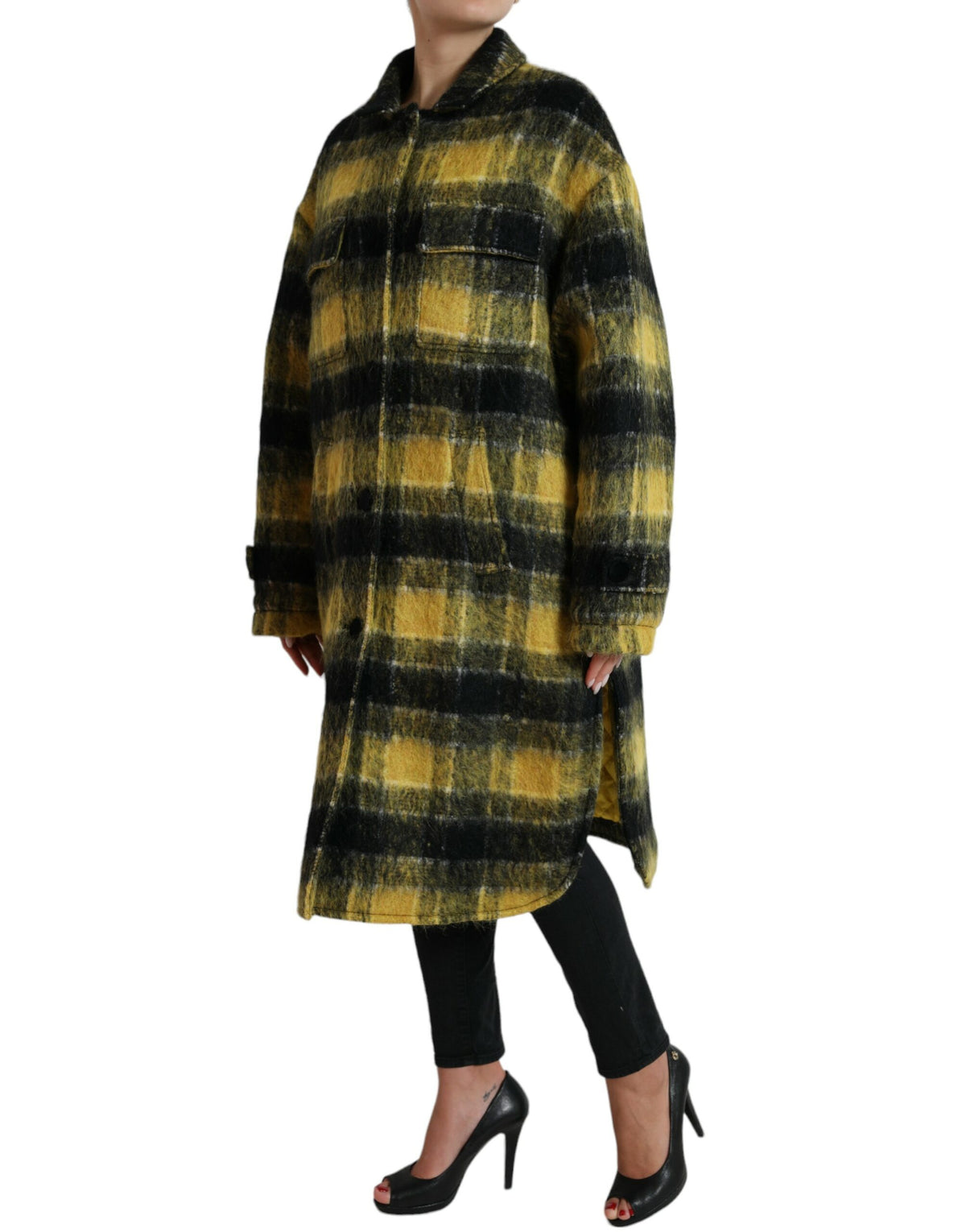 Dolce & Gabbana Manteau Long À Manches Jaunes À Carreaux