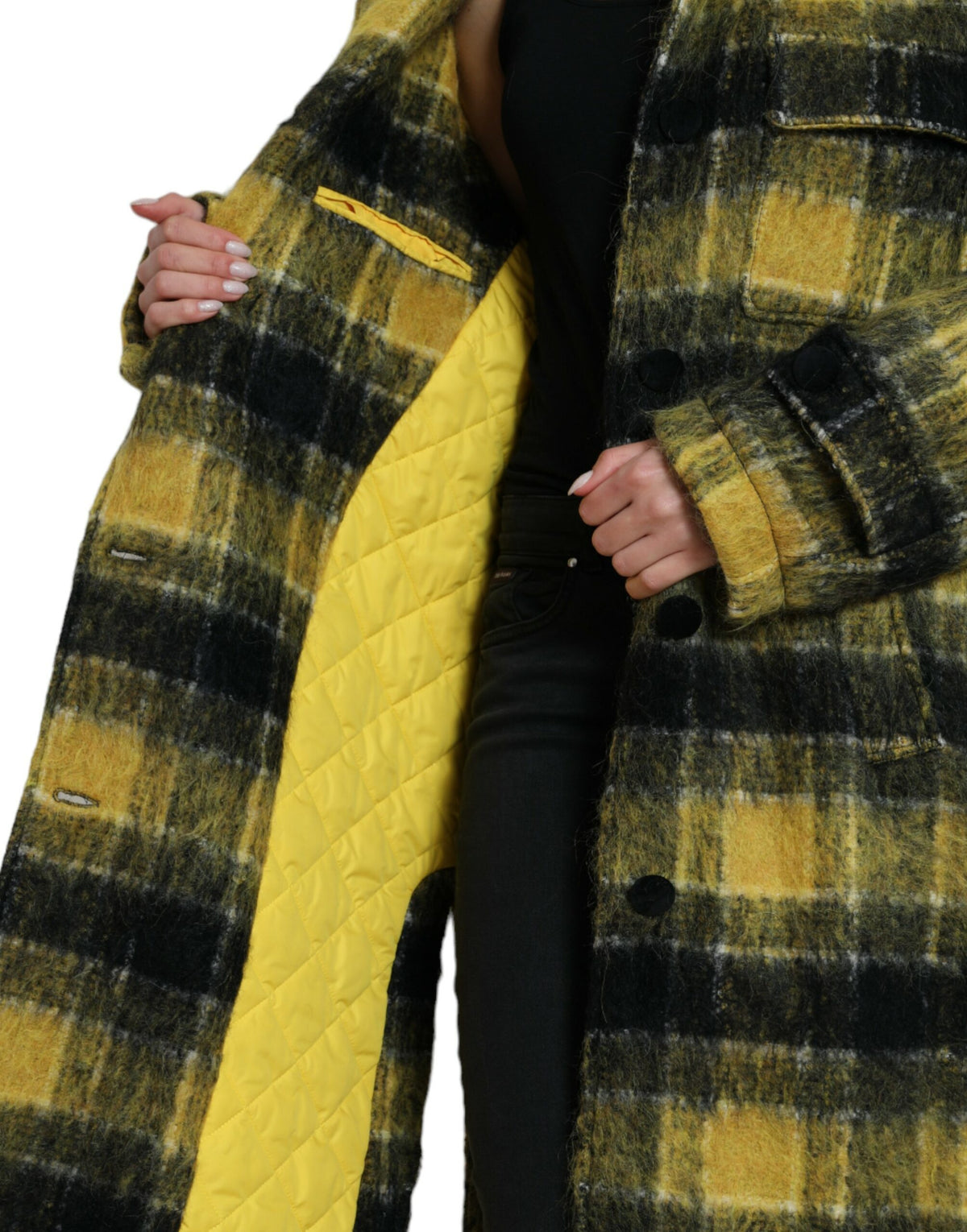 Dolce & Gabbana Manteau Long À Manches Jaunes À Carreaux