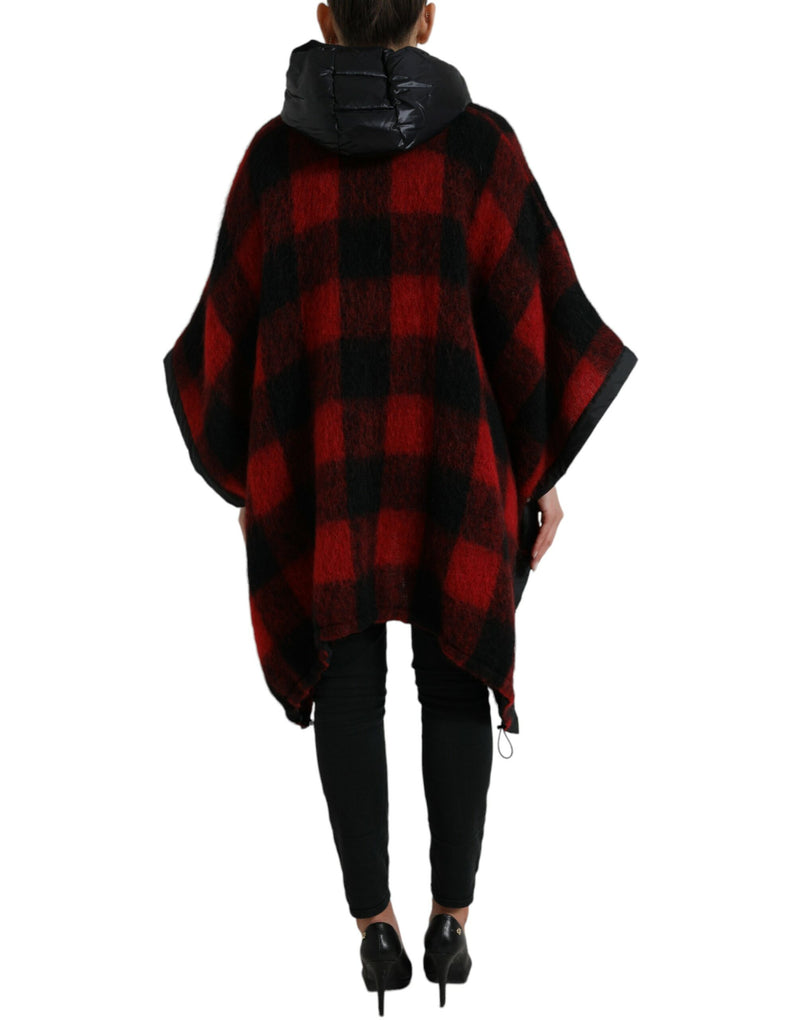 Dolce & Gabbana Veste Poncho à Capuche à Carreaux Noir et Rouge