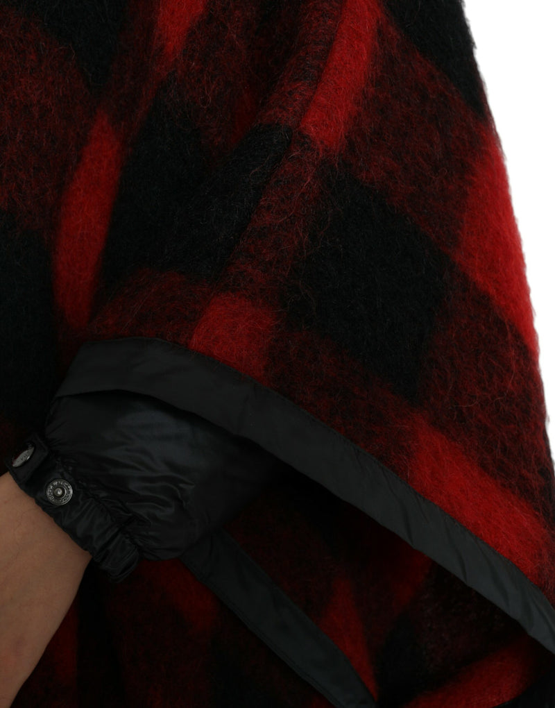 Dolce & Gabbana Veste Poncho à Capuche à Carreaux Noir et Rouge