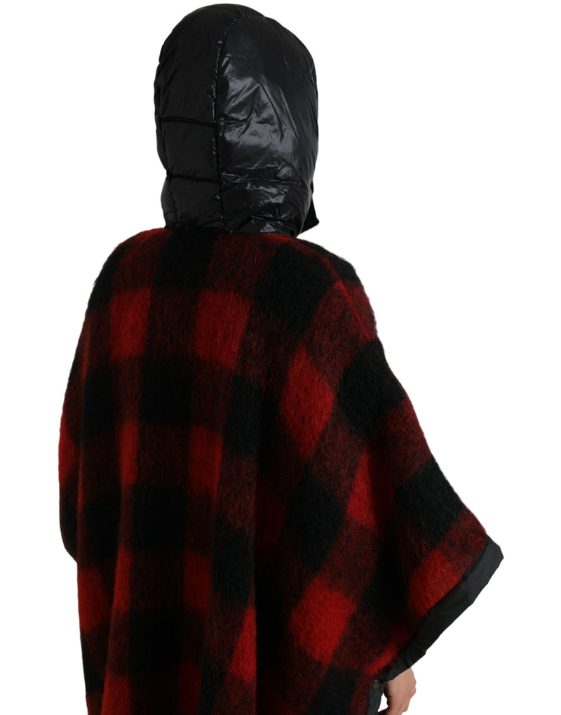 Dolce & Gabbana Veste Poncho à Capuche à Carreaux Noir et Rouge