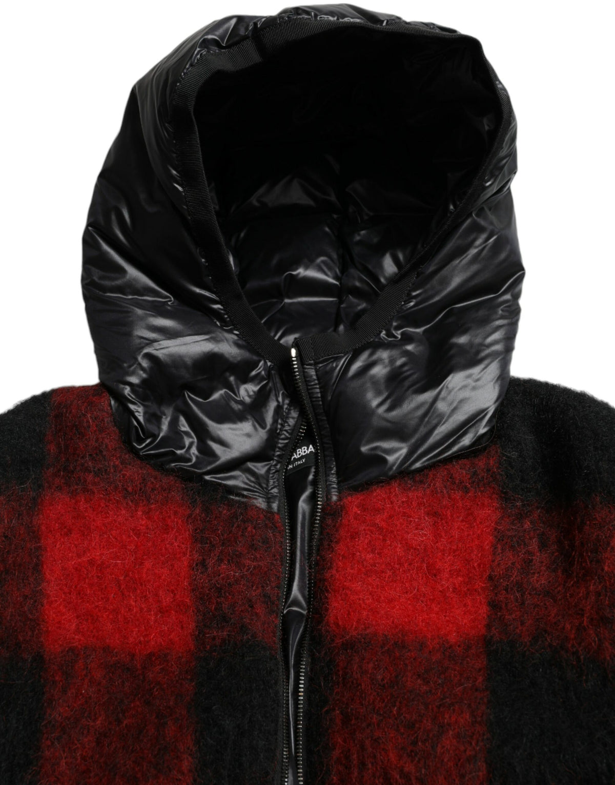 Dolce & Gabbana Veste Poncho à Capuche à Carreaux Noir et Rouge