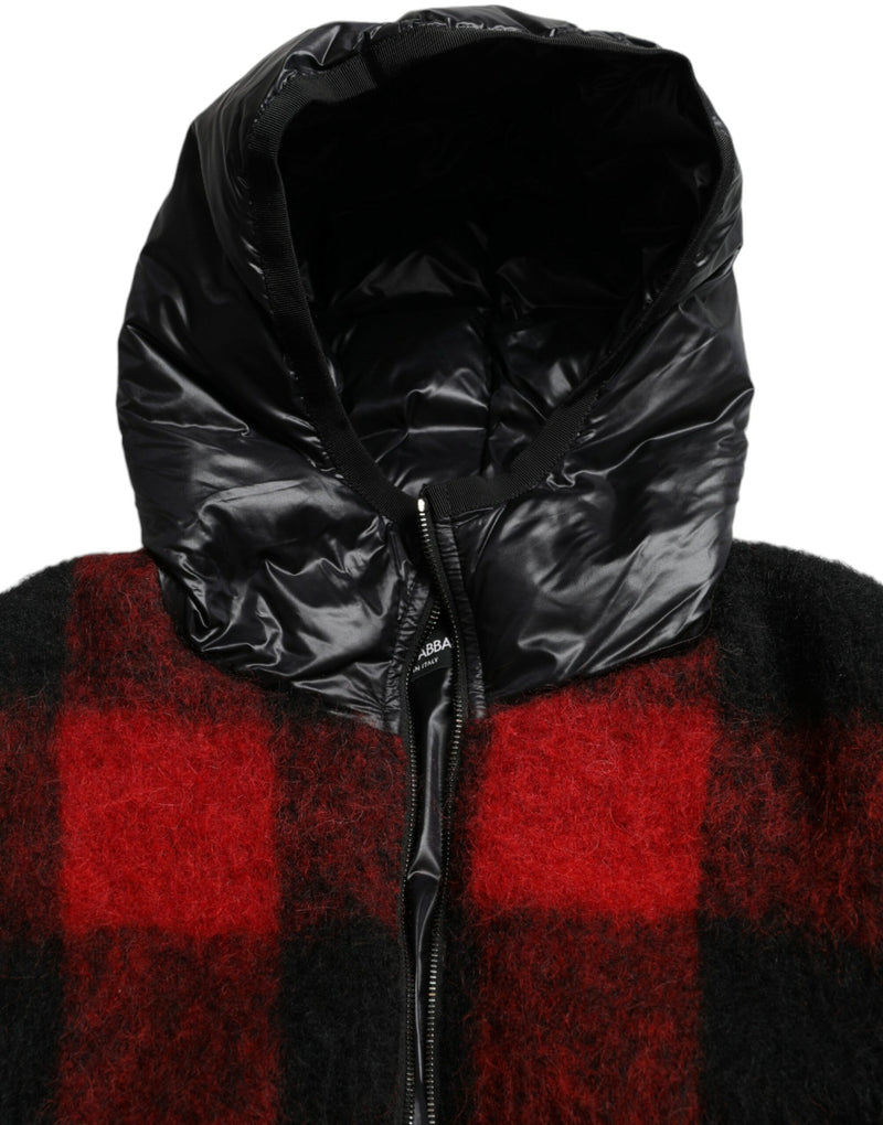 Dolce & Gabbana Veste Poncho à Capuche à Carreaux Noir et Rouge