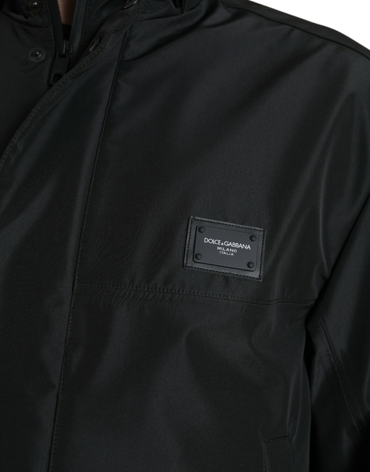 Veste à capuche en polyester noir avec plaque logo Dolce & Gabbana