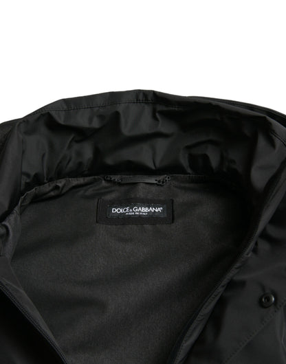 Dolce & Gabbana zwarte polyester jas met logo-plaatje en capuchon