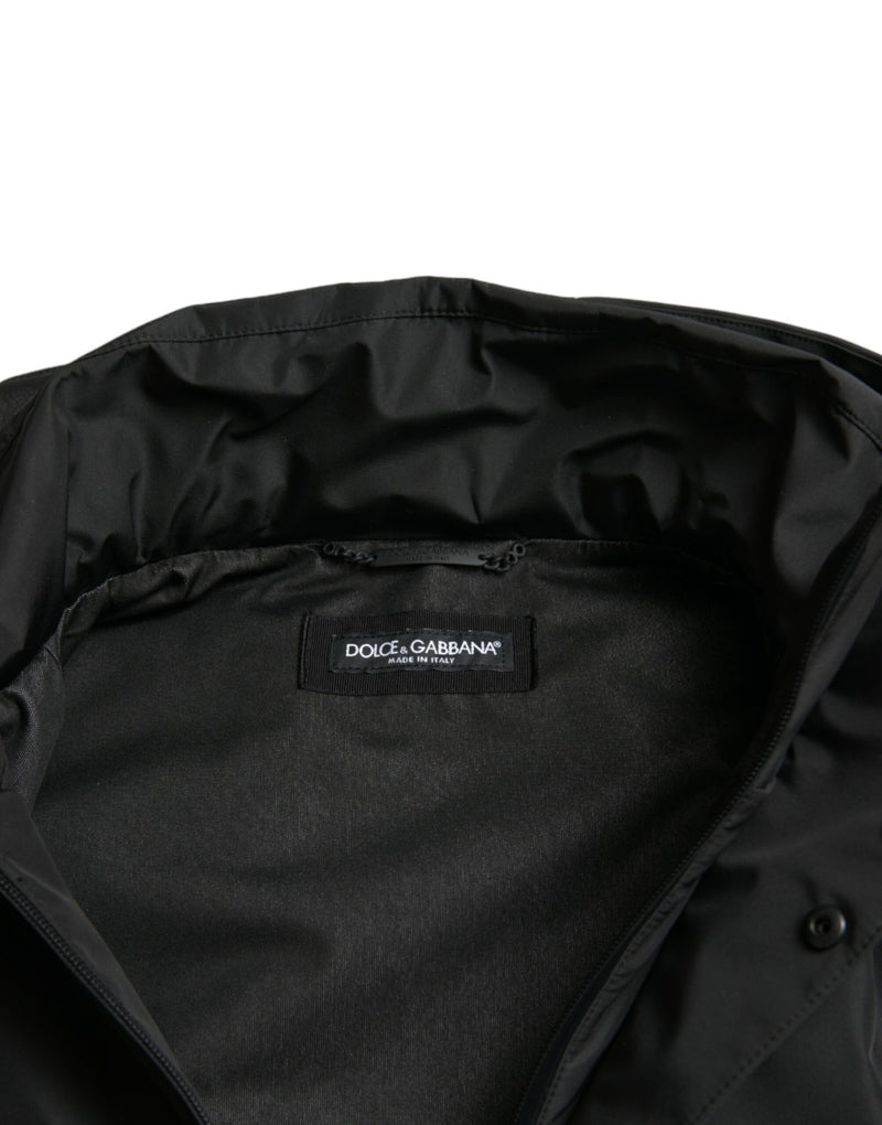 Dolce & Gabbana zwarte polyester jas met logo-plaatje en capuchon