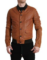 Veste en cuir d'agneau perforé marron de Dolce & Gabbana