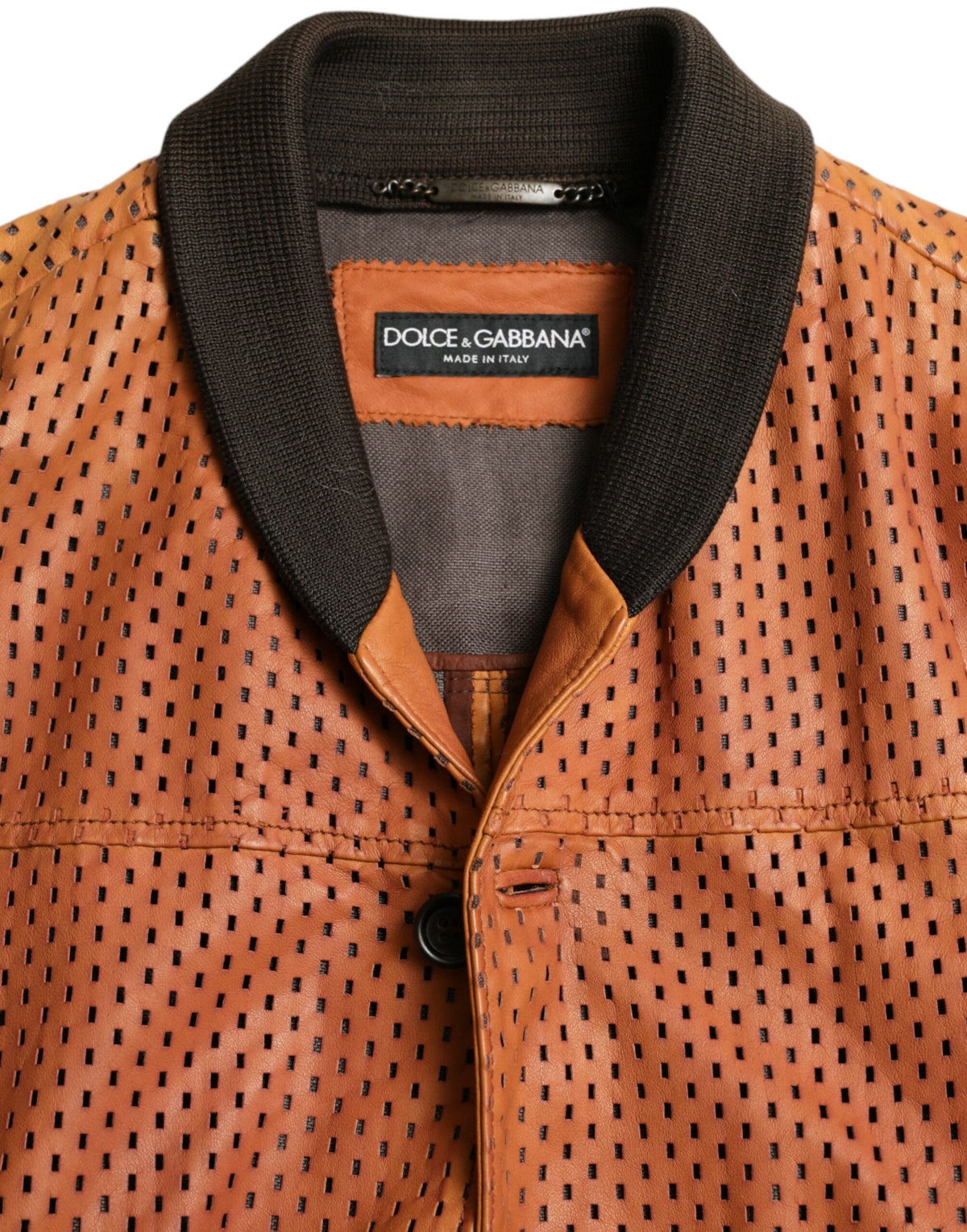 Veste en cuir d'agneau perforé marron de Dolce & Gabbana