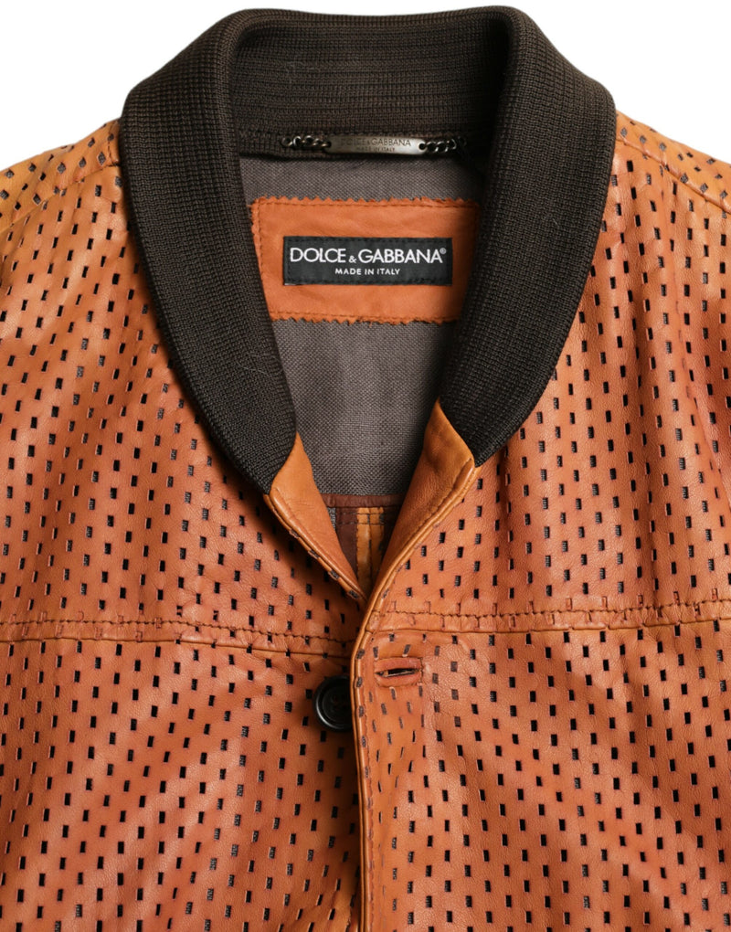 Dolce & Gabbana Bruine, gatenleer gewerkte jas van lammsleer