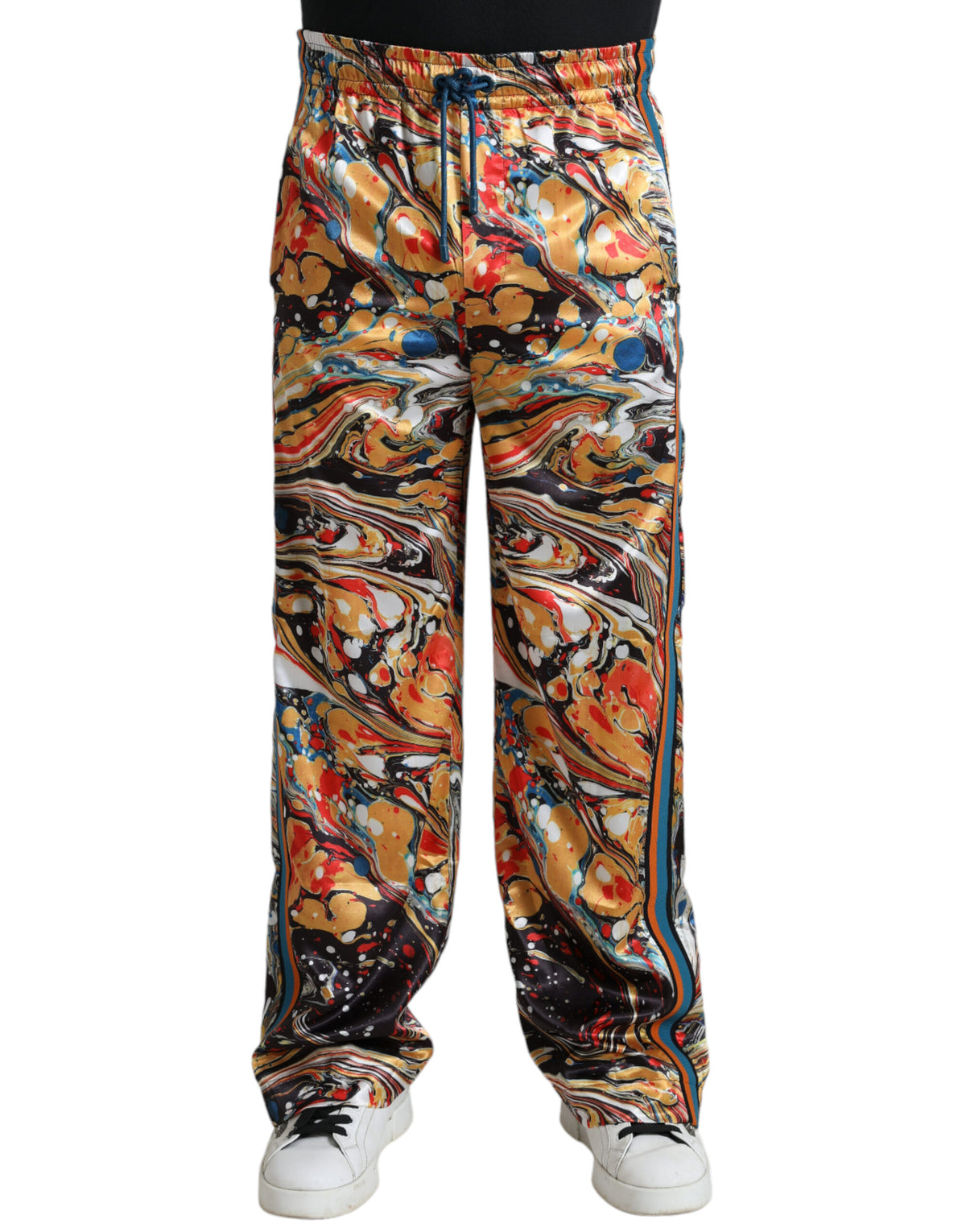 Pantalon en satin à imprimé marbré multicolore de Dolce &amp; Gabbana