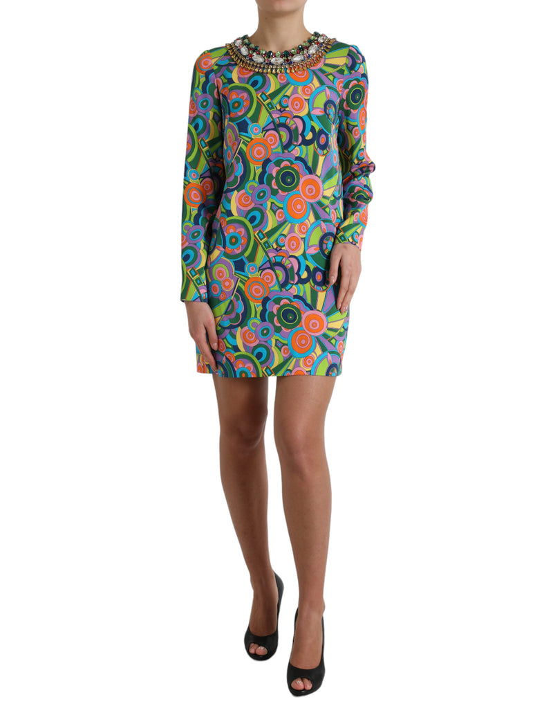Dolce & Gabbana Robe Midi en Soie Imprimée Géométrique Multicolore