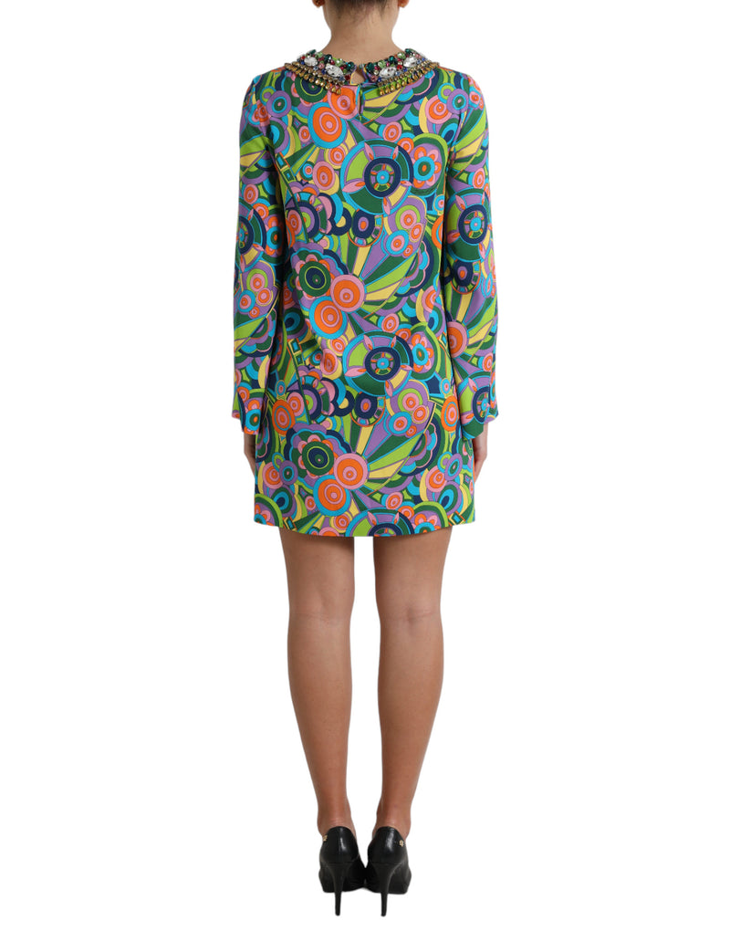 Dolce & Gabbana Robe Midi en Soie Imprimée Géométrique Multicolore