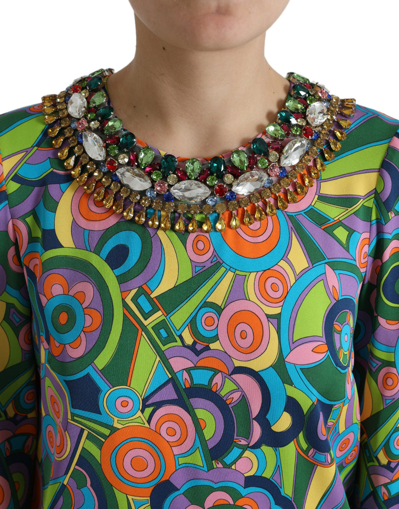 Dolce & Gabbana Robe Midi en Soie Imprimée Géométrique Multicolore