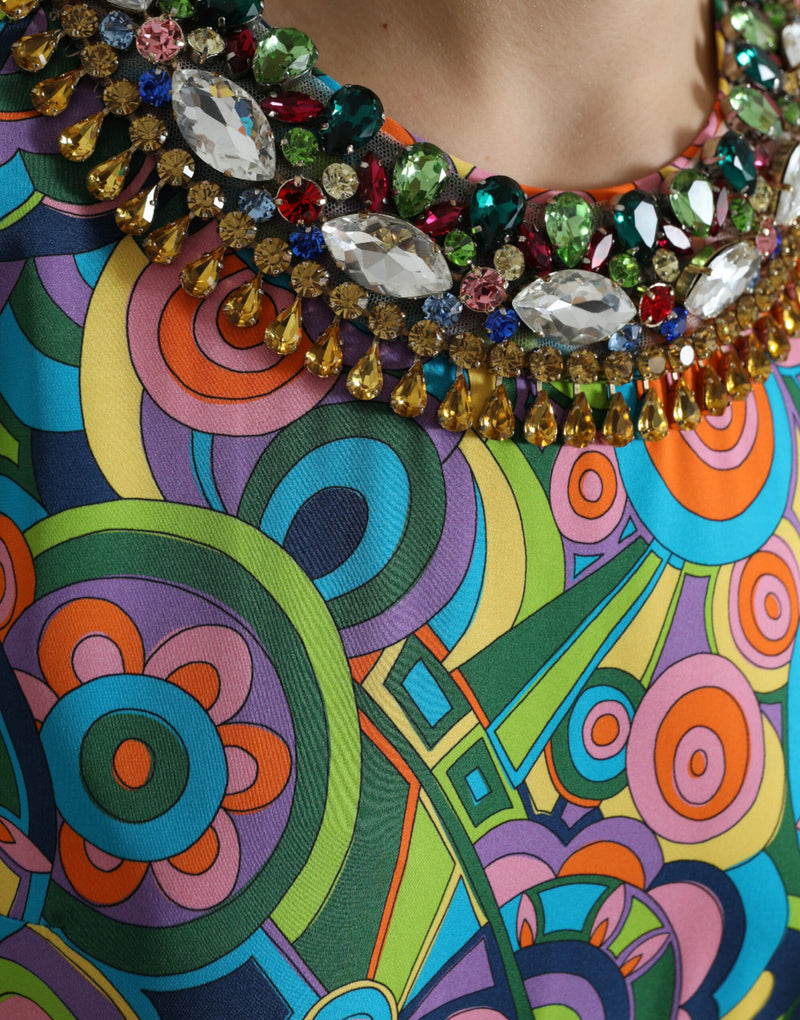 Dolce & Gabbana Robe Midi en Soie Imprimée Géométrique Multicolore